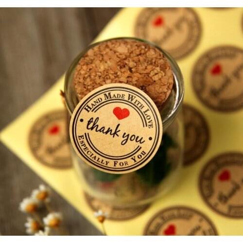 480pcs/package-Dia. 3.5cm Round Kraft Paper "Thank you" Adhesive Stickers Decorative Packaging Labels For Gift Boxes & Bags