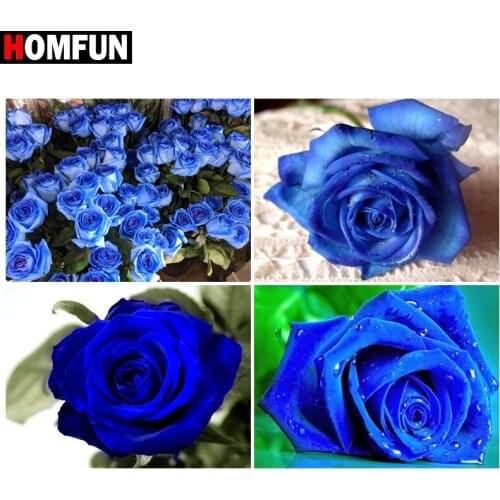 HOMFUN Diamond Embroidery "Flower rose blue" Pattern DIY 5D Diamond Painting Needlework Cross Stitch Full Drill Painting