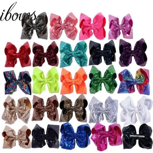 IBOWS 7 Inch Sequin Large Hair Bow With Clips For Girls High Quality Bright Rainbow Hairbows Kids Bcak School Hair Accessories