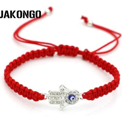 JAKONGO Crystal Fatima Hand Evil Blue Eye Braided Red Rope Bracelet for Women Men Adjustable Handmade Bracelet