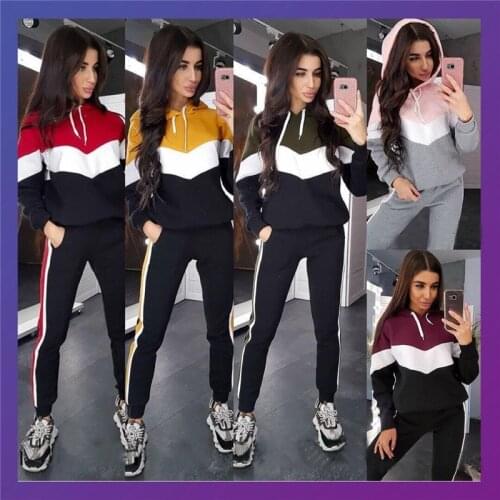 Colorblock Tracksuit Women Spring Clothes Two Piece Set Hooded Bomber Sweatshirt Top and Pants Sport Jogging Suit Female Outfits