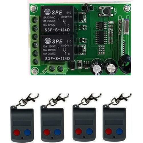 DC24V 2CH 2CH RF Remote Control Switch System Transmitter +Receiver 2ch relay smart home z-wave /lamp/ window/Garage Doors