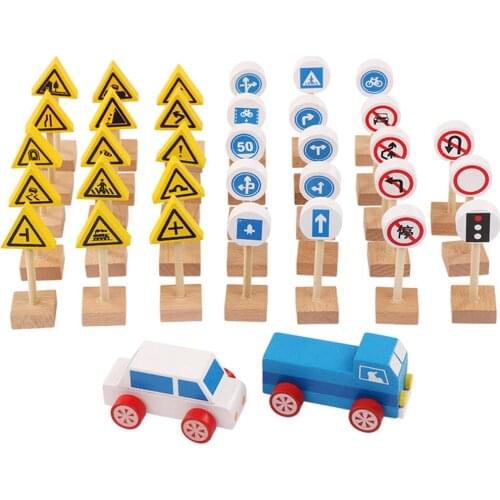 Wooden Street Road Traffic Signs Car Blocks Pretend Play Educational Kids Toy
