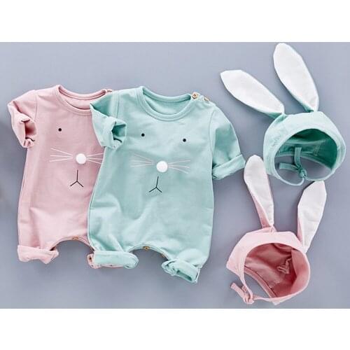 Cute Baby Jumpsuit Rabbit Ear hat Newborn Clothing Jumpsuit Long Sleeve Spring&Autumn For Baby Boys Girls Clothes Toddler Romper