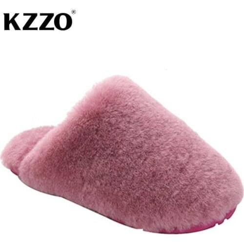 KZZO Classic Real Sheep Fur Lined Women Winter Slippers 100% Natural Sheepskin Indoor Slippers Wool Warm Non-slip Home Shoes