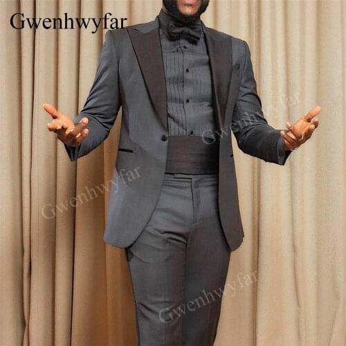 Gwenhwyfar New Arrival Grey Men Suit Slim Fit 2 Piece Costume Homme Tuxedo Groom Style Suits Prom Party Blazer Terno Jacket+Pant