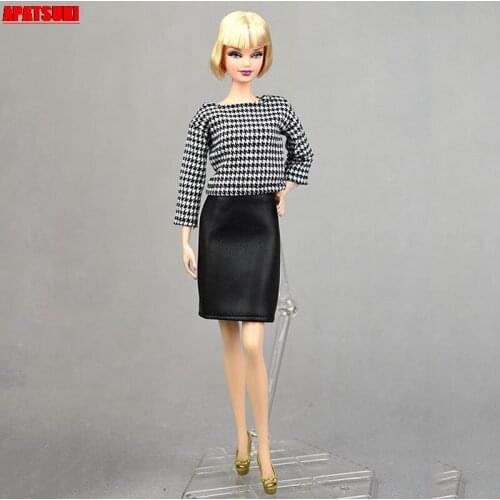 Office Lady Clothes Set For Barbie Dolls Accessories Outfits Houndstooth Plaided Tops & Black Skirt For 1/6 BJD Doll DIY Toys