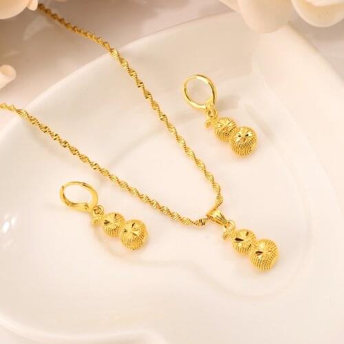 Gold Pendant Ball Beads Necklaces Earrings Jewelry Set Gold Color Hawaii Micronesia Marshall Guam Wedding bridal party gifts