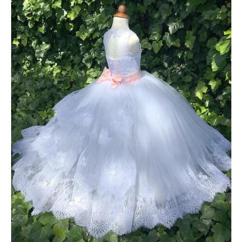 White Tiered Flower Girl Dresses Lace First Communion Kids Wedding Party Gown Toddler Birthday Princess Special Occasion Wears