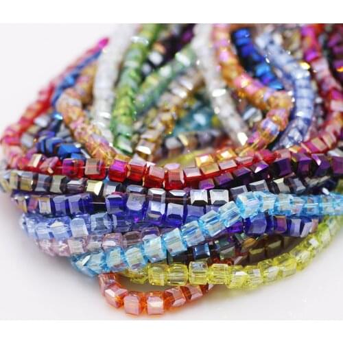 Square Crystal Beads 4MM 100PCS/LOT AB Color Loose Rhinestones Faceted Glass Beads For Needlework Accessories Beads