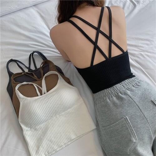 Camis Slim Female Camisole Summer Hollow Out Streetwear Sleeveless Solid Color Cotton Basic Women Camisole Sexy Cross Crop Top