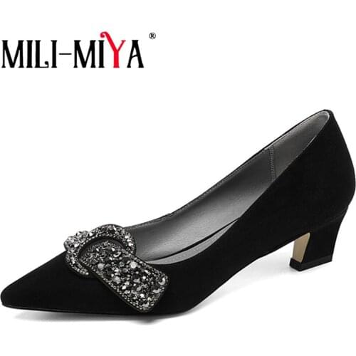 MILI-MIYA Classic Women Office&Career Pumps Pointed Toe Comfortable Low Heels Kid Suede Butterfly-Knot Big Size 34-43 Shoes