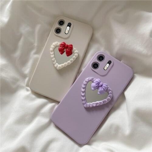 Sweet Girl Bowknot Love Lace Mirror Phone Case For Redmi Note 10 9 8 K40 K30 POCO M3 X3 Pro Max Xiaomi 11 10T 9 Pro Soft Cover