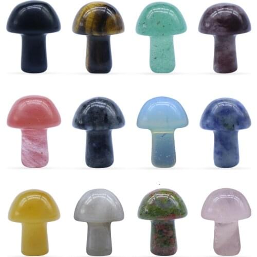 Mini Mushroom Statue Natural Stones Carved Decoration Rose Quartz Healing Crystal Gift Room Ornament Fish Tank Decor