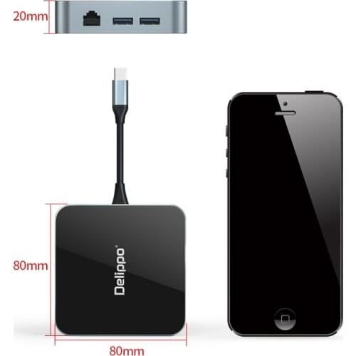 Type-C multifunction Hub WITH HDMI/VGA/USB A/Type-C TF/SD/Wireless charger for TV/USB-C/Gigabit wired,etc Delippo
