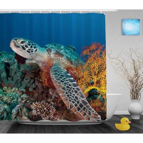Sea Turtle And Sea Fan Bathroom Shower Curtain Leisure Sea Lifetime Shower Curtains Waterproof Mildew Polyester Fabric With Hook