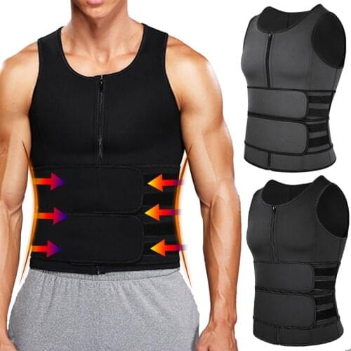 Mens Corset Top Body Shaper Sauna Vest Waist Trainer Double Belt Sweat Shirt Abdomen Slimming Shapewear Fat Burn Fitness Top