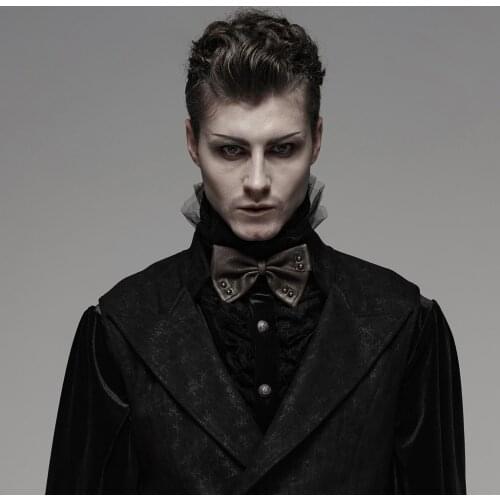 PUNKRAVE Mens Steampunk Vintage Bow Tie Punk Adjustable Belt Imitation Metal Formal Gown Pu Leather Bow Ties