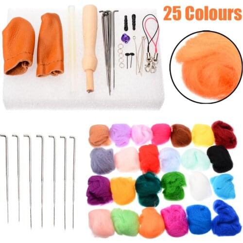 1 set 25 Colors Mixed Wool + Needle Weaving Needlework Spinning Craft Kits DIY Felting Fabric Materials Handcraft Tool