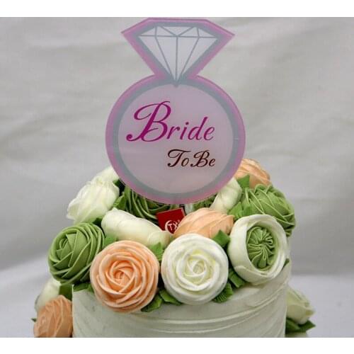 Bride To Be Cake Toppers Diamond Ring Painted Acrylic Cake Flags Bridal Groom Wedding Party Cake Baking Decor Honey Moon