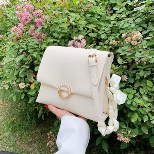 New Fashion high quality pearl Women Crossbody Bag PU Leather Small Flap Messenger Bag for Ladies Solid color Shoulder Bags