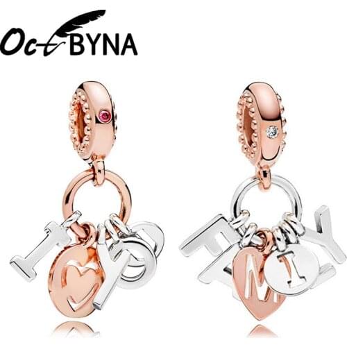 Octbyna I Love You&Family English Letter Charm Beads Pendant Fits Pandora Bracelet Necklace For Women Lover Making Jewelry Gifts