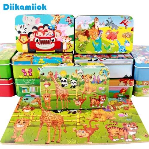 New 60 Pieces Wooden Puzzle Kids Toy Cartoon Animal Wood Jigsaw Puzzles Child Early Educational Learning Toys for Christmas Gift