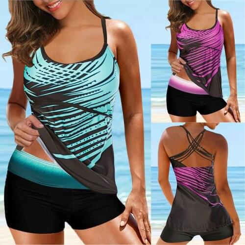Swimwear Women 2021 Two Piece Tankini Swimsuits With Shorts V neck Tankinis Set Plus Size Swim Wear Print Bathing Suit Beach