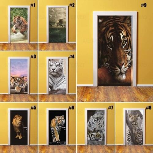 Self Adhesive Diy Art Decal Sticker Animal Tiger 3D Home Door Decoration Renovation PVC Wallpaper For Living Room Print Picture