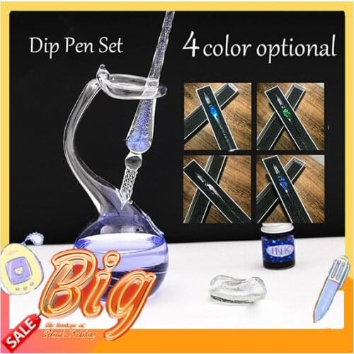 1set Aesthete Flora Glass Pen+Handcraft All-clear Glass Inkwell Dip Pen Holder Decoration Creative Design Stationery Supply