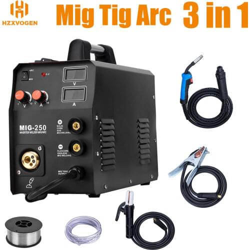 HZXVOGEN Mig Welder MIG250 TIG ARC MMA 3 in 1 Function Gas & Gasless Welding Machine Fit 0.8mm 1mm Flux Core Solid Wire