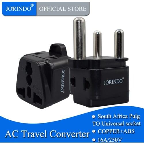 JORINDO Black white 10A 250V 2-into-1 universal travel adaptor plug socket converter for South Africa India Cape Town Type-L