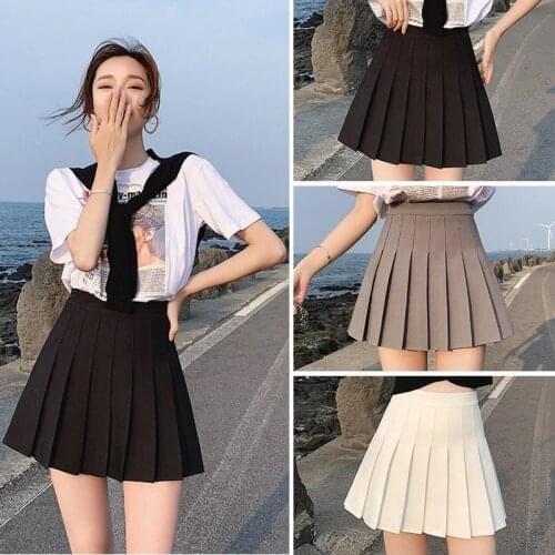 New Women Pleated Mini Skirt Short High Waist A-line Thin Harajuku Skirts Womens