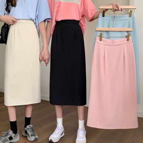 Spring and summer skirt female 2021 new Korean style high waist mid-length skirt is thin and versatile split a-line skirt