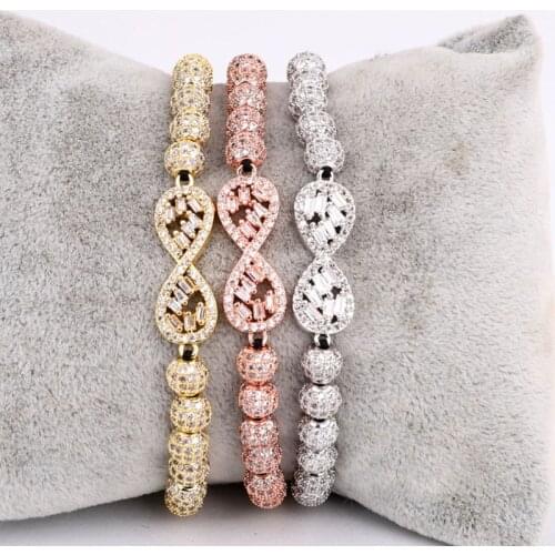 Fashion Luxury Elegant CZ Micro Pave Infinite Charm Cute Design Beaded Adjustable Macrame Bracelets Women Men