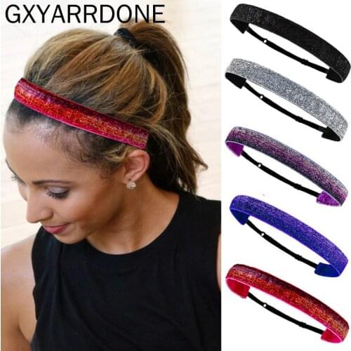 Women Glitter Elastic Headband Bling Hairband Yoga Anti Slip Headband Adjustable Hair Headband Girl Hair Hoop Hair Accessories
