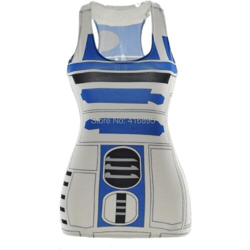 Schoolgirl spring summer tops sexy sleeveless tank top bustier t-shirt women summer r2d2 printed cosplay costume femme