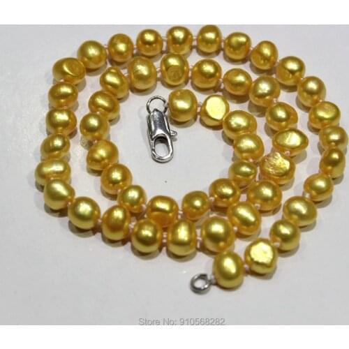 Golden freshwater pearl necklace Baroque 7-8mm 17INCH