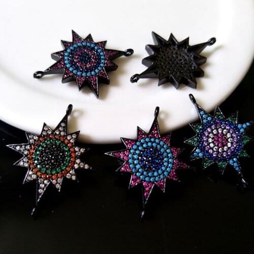 10 Pcs Turkish Style Sun Flower Bails Connector CZ zircon Micro pave crystal Charm DIY Bracelet necklace Jewelry making CT173
