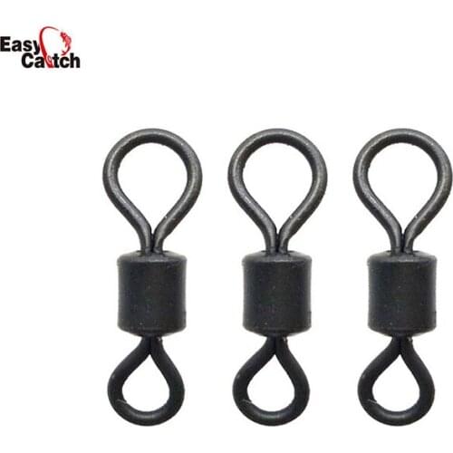 100pcs Matte Black Fishing Rolling Swivels Carp Rigs Long Body Large Eye Fishing Swivel Connector Carp Fishing Accessories