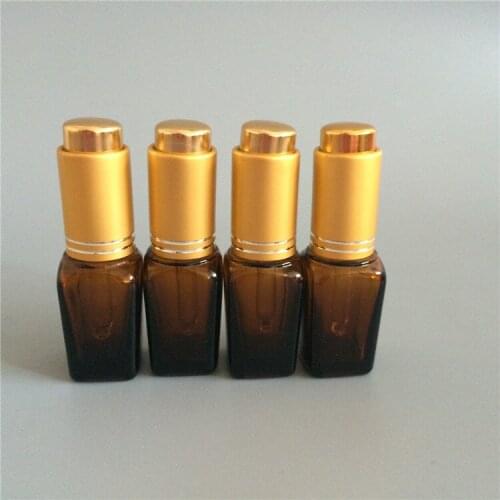 20pcs/Lot 10ml Square Dark Brown Liquid Press Oils Bottles Dropper Glass Package Bottles Amber Glass Reagent Eye Liquid Bottle