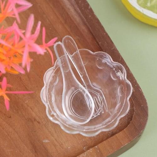 3Pcs/set 1:6 1:12 Dollhouse Miniature Plastic Bowl Spoon Fork Mini Ice Cream Bowl Dolls Kitchen Accessories