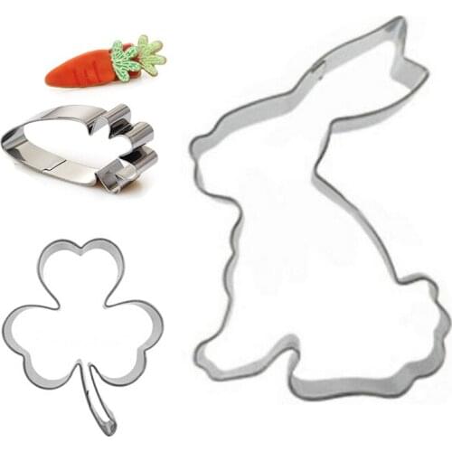 3PCS/Lot Rabbit Carrot Grass Cookie Cutter Set Stainless Steel Kids Favorite Party Supplies Fondant Decor Biscuit Cookie Cutters
