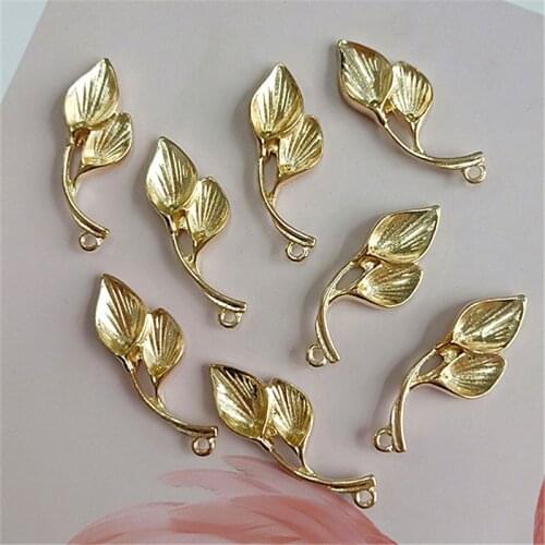 30 PCS 13mm*37mm Leaf Fashion Metal Alloy KC Gold Leaves Pendant Connectors Charm DIY Jewelry Accessories