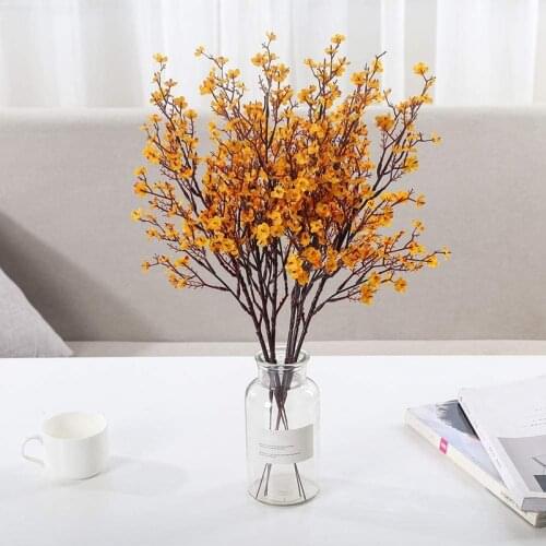 6 PCS Artificial Babys Breath Orange Yellow Fake Gypsophila Flower Arrangements Garden Party Wedding Decoration