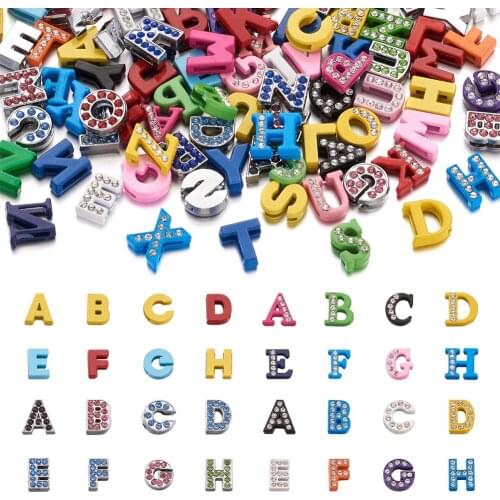104pcs/Box Alloy Rhinestone Alphabet Slide Charms 26 Letter A~Z for DIY Bracelet Necklace Jewelry Making Findings Mixed Color