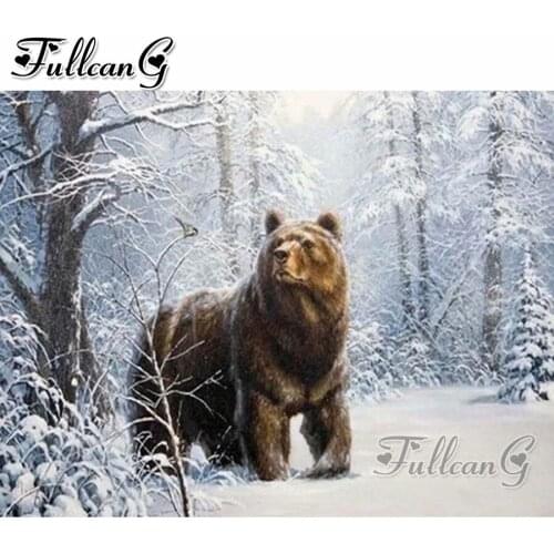 FULLCANG Diy 5d diamond mosaic polar bear diamond painting full square round drill diamond embroidery snow animal decor FC2154