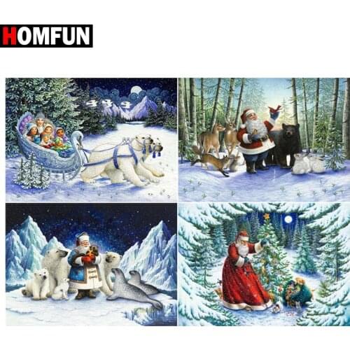 HOMFUN Diamond Painting Full Square/Round Diamond "Christmas snow bear" Pattern Embroidery Cross Stitch 5D Rhinestone Painting