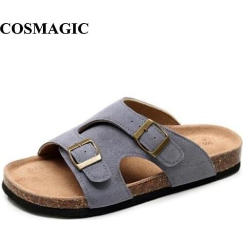 COSMAGIC 2020 Fashion Men Beach Cork Slippers Summer Buckle Non-slip Outside EVA Genuine Leather Slide Shoe High Quality