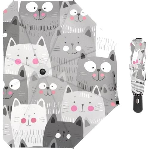Children Cartoon Kitten Cat Umbrella Rain Women Folding Umbrellas Female Automatic Animal Umbrella for Kids